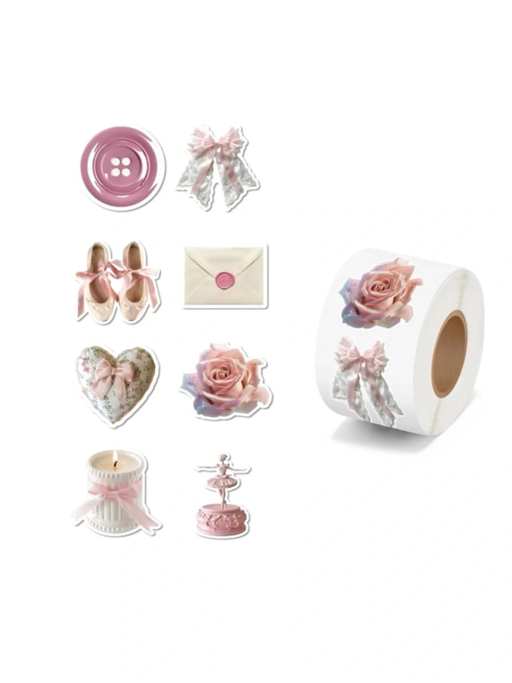 Roll of 500 Pastel Pink Coquette Stickers